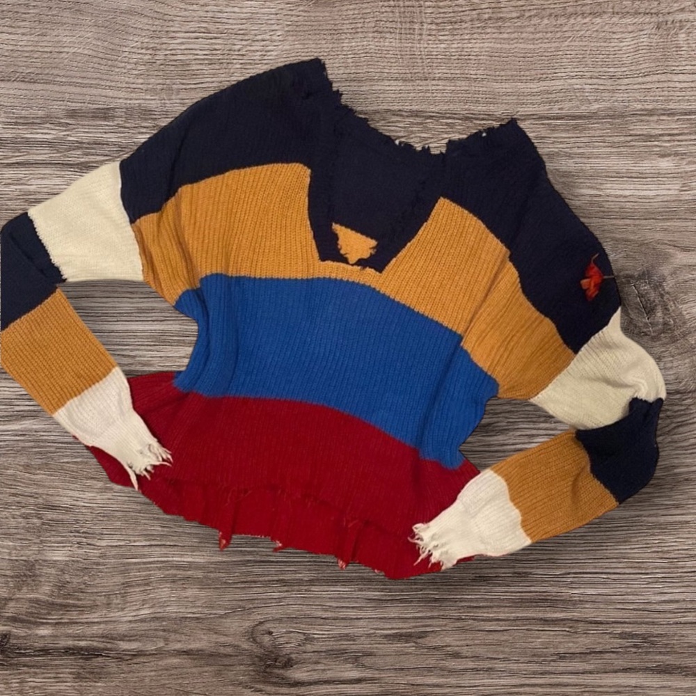 Multi color Cropped Raw Hem Sweater